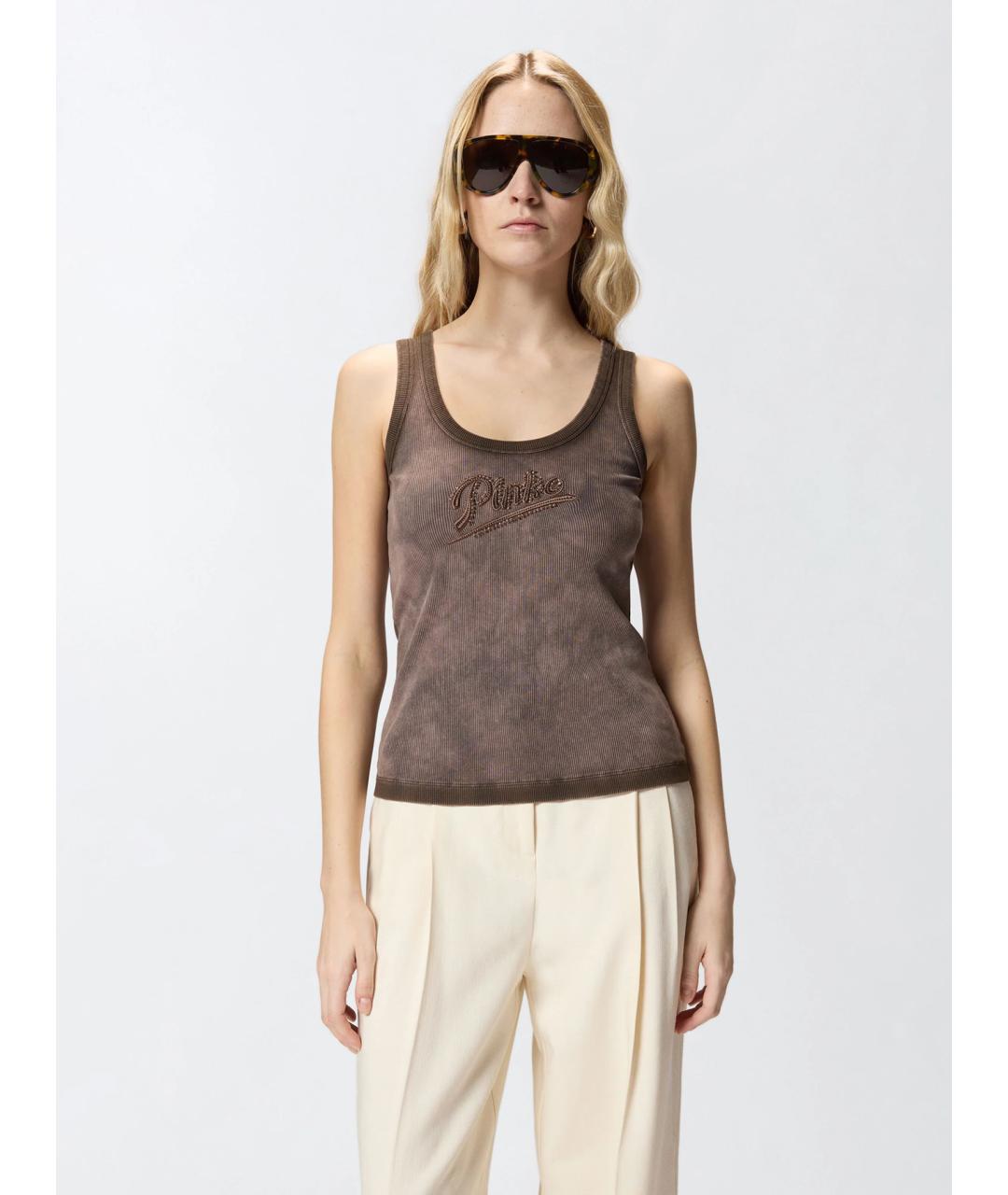 PINKO Коричневая хлопковая майка, фото 3