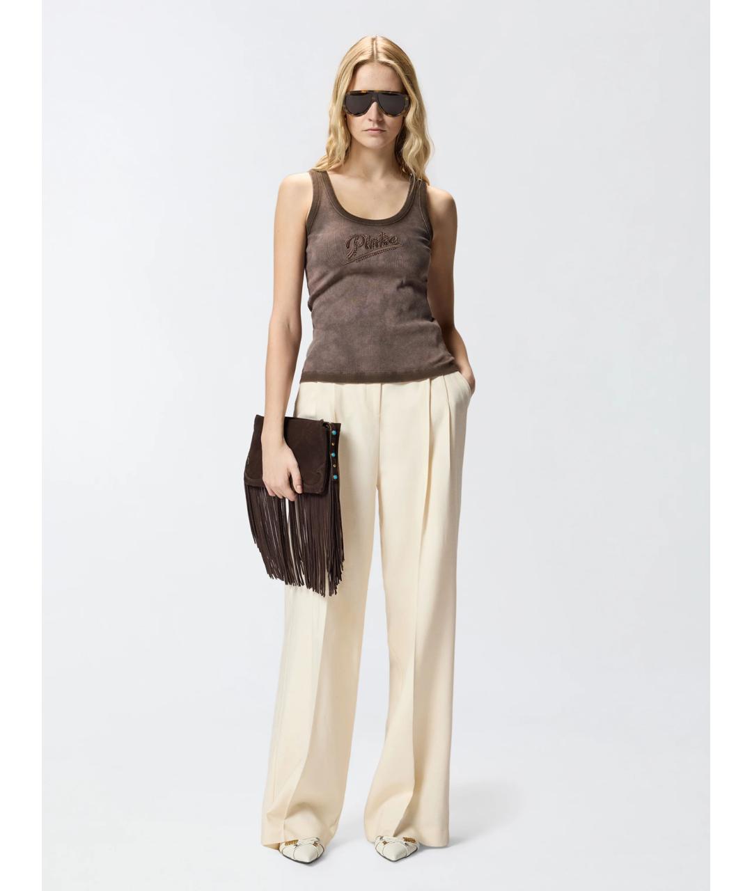 PINKO Коричневая хлопковая майка, фото 2