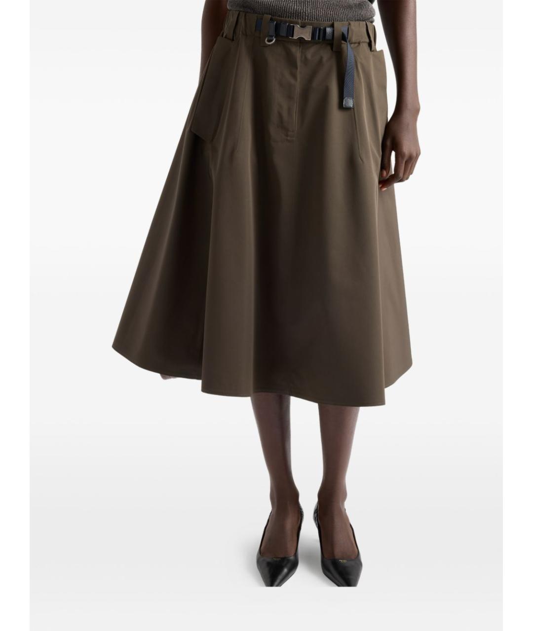 PRADA Зеленая полиамидовая юбка миди, фото 2