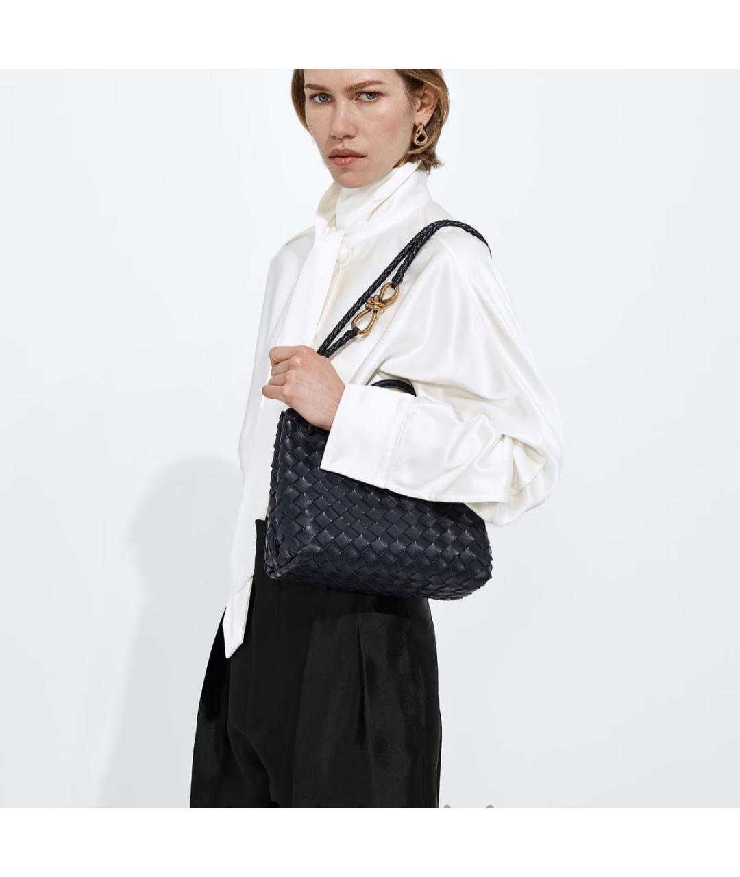 BOTTEGA VENETA Темно-синяя кожаная сумка тоут, фото 2