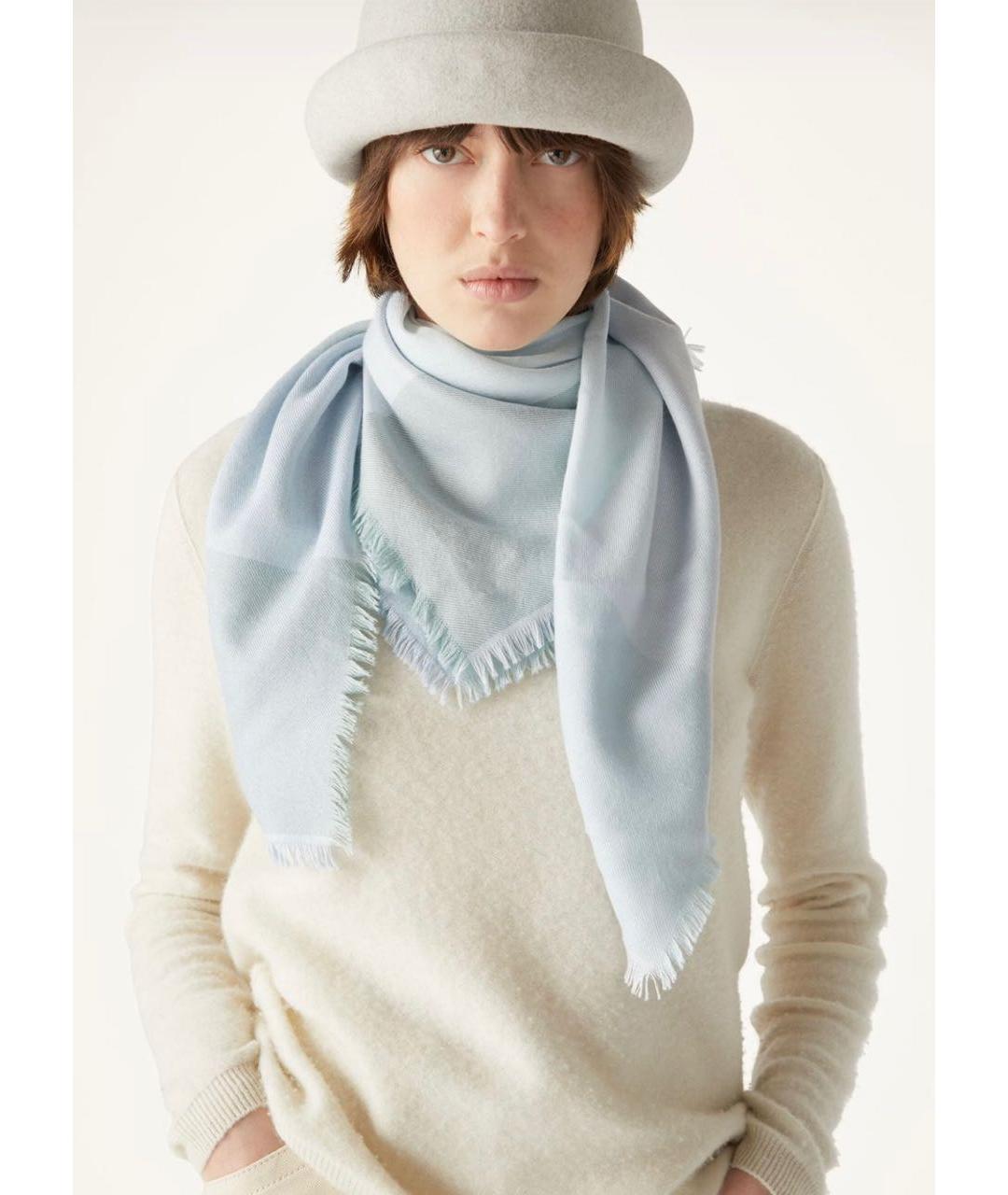 LORO PIANA Бирюзовый кашемировый платок, фото 8