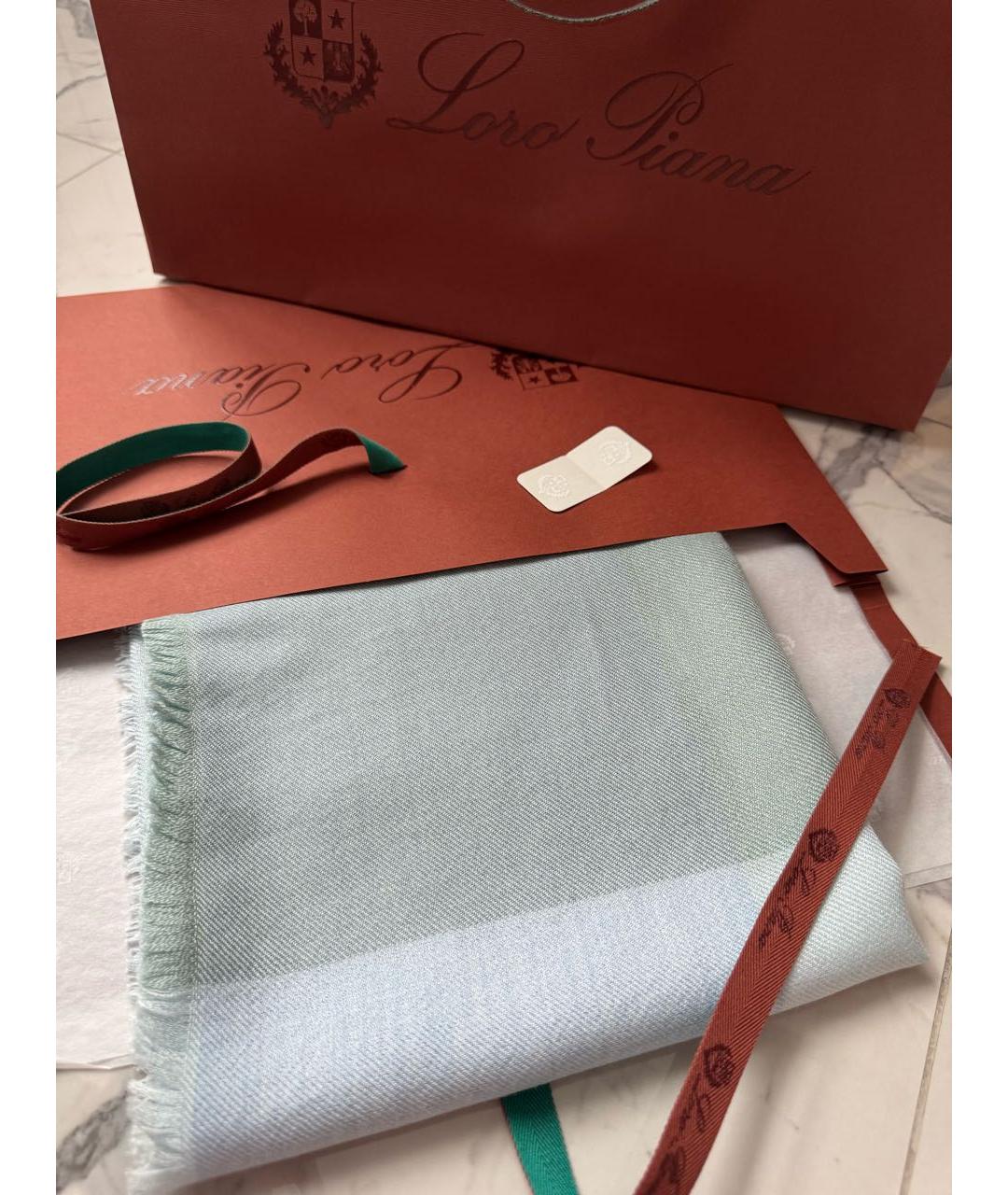 LORO PIANA Бирюзовый кашемировый платок, фото 3