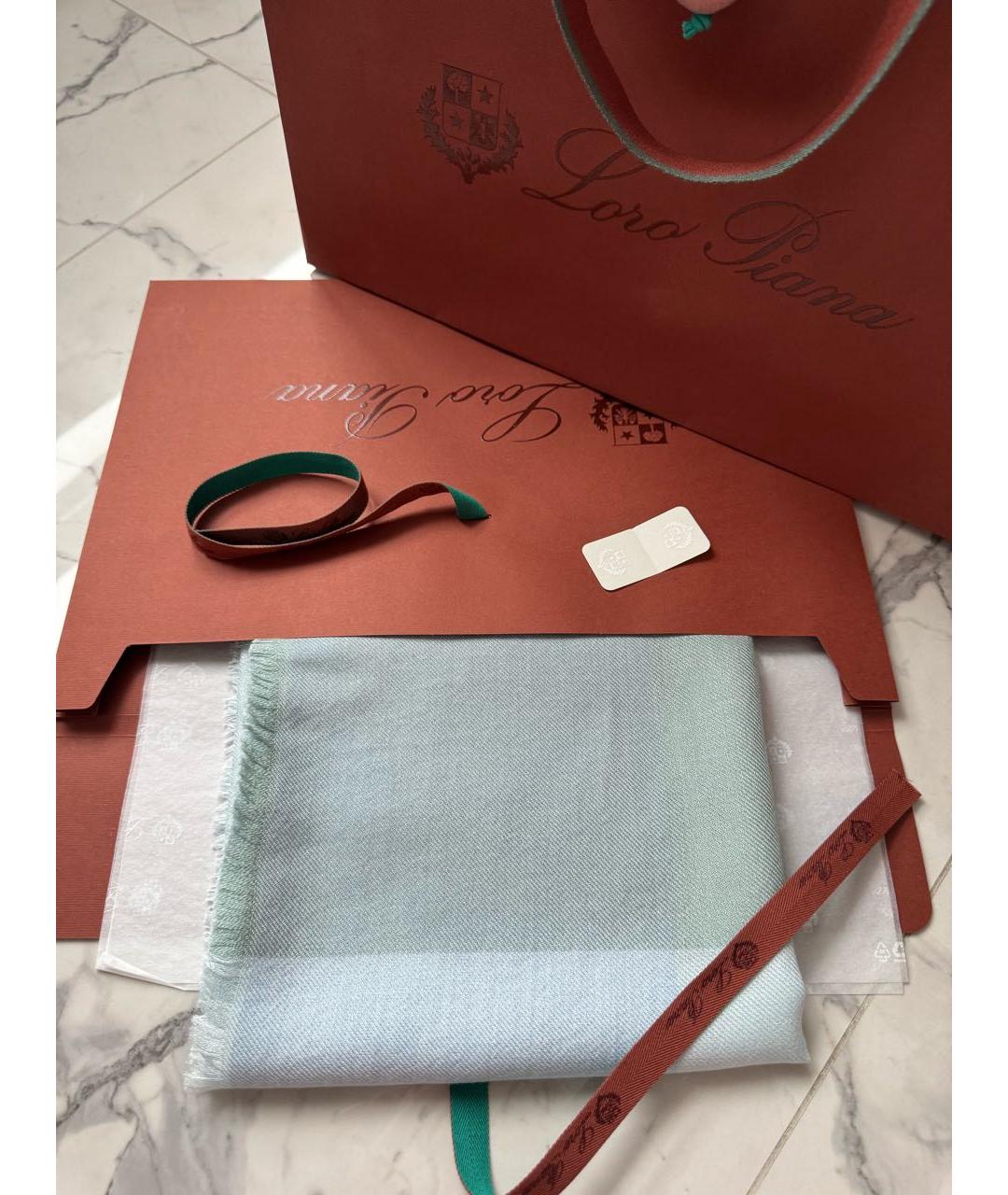 LORO PIANA Бирюзовый кашемировый платок, фото 7