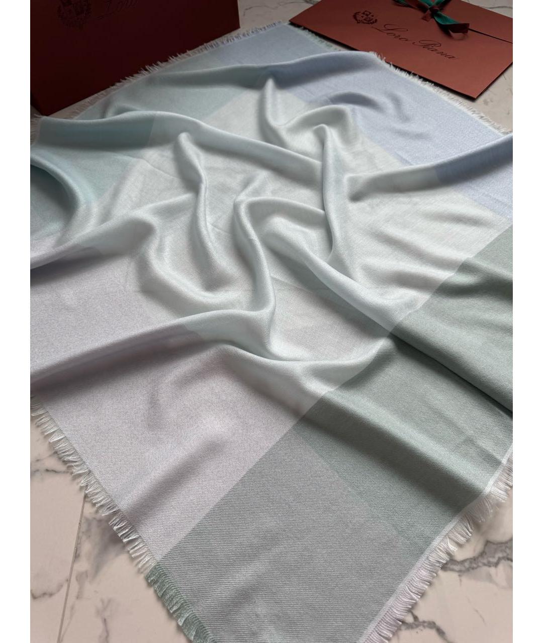 LORO PIANA Бирюзовый кашемировый платок, фото 5