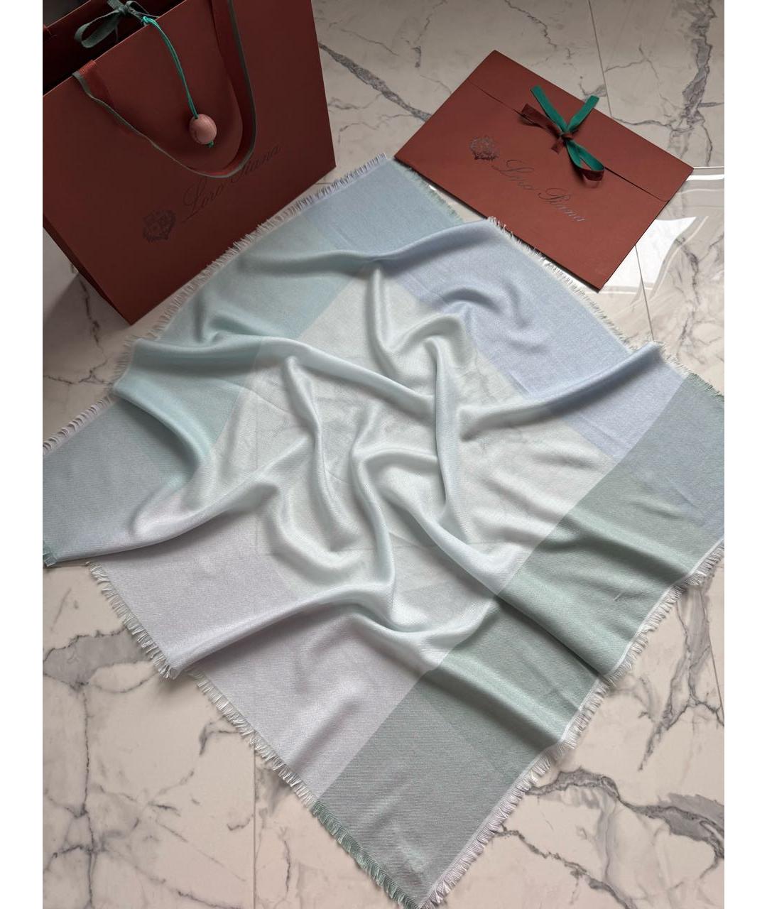 LORO PIANA Бирюзовый кашемировый платок, фото 4