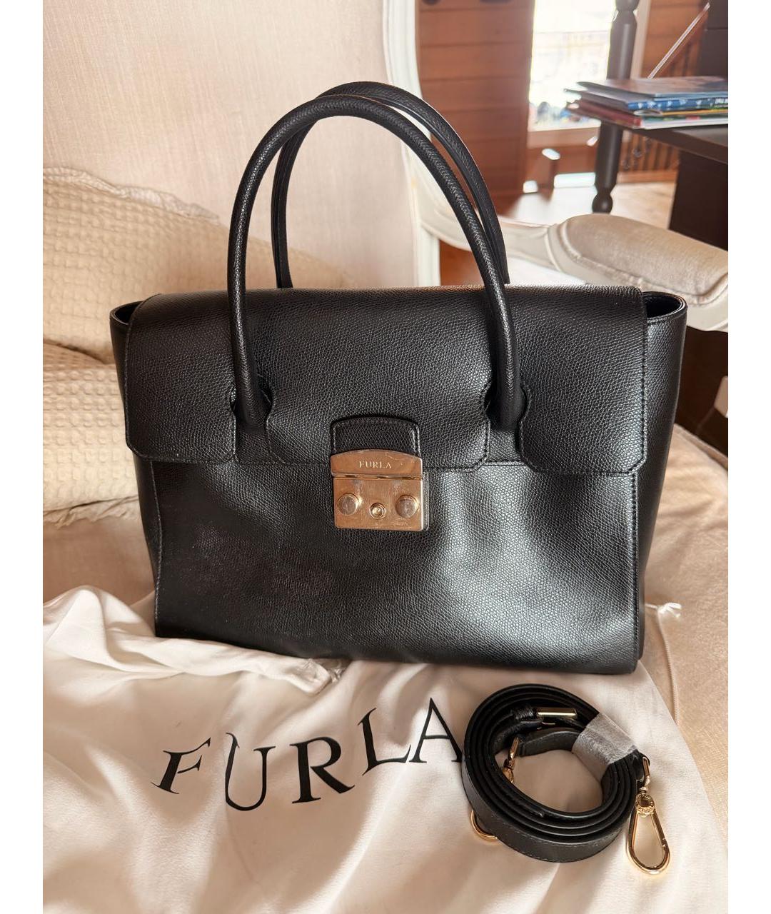 FURLA Черная кожаная сумка с короткими ручками, фото 8