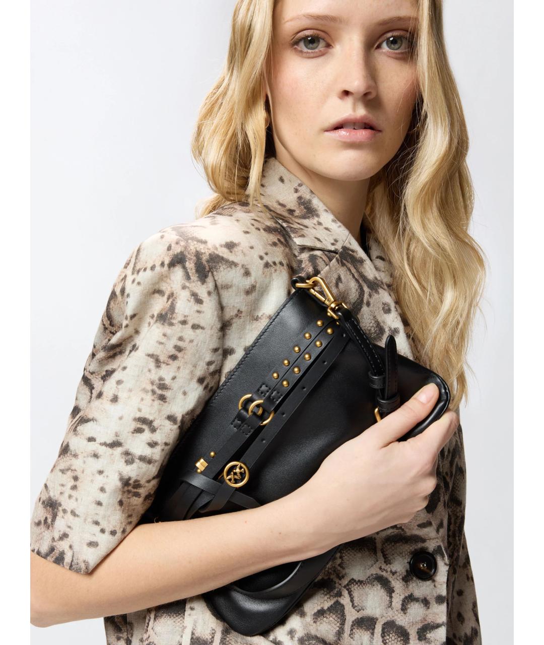 PINKO Черная кожаная сумка через плечо, фото 3