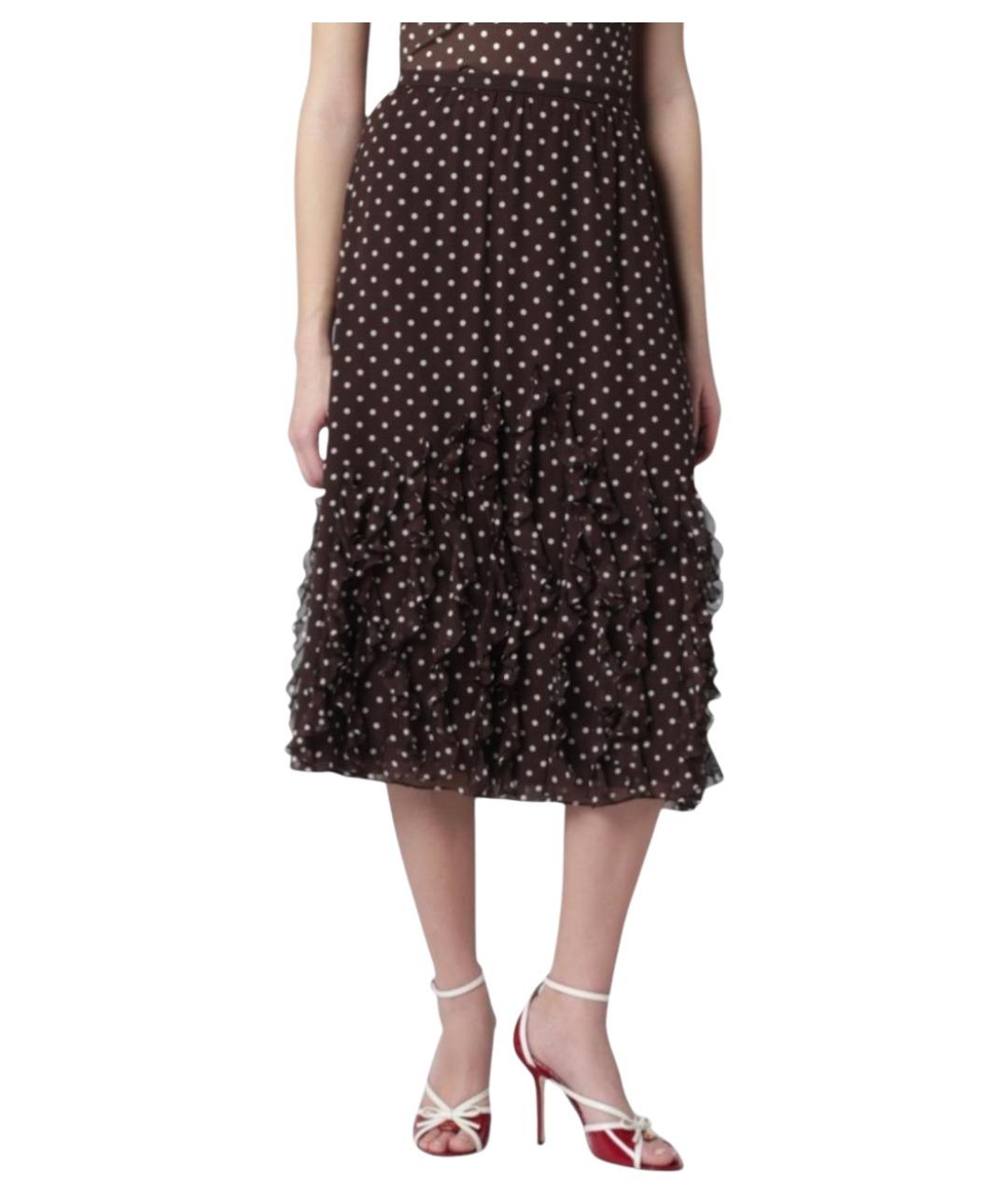 VALENTINO Коричневая шелковая юбка миди, фото 1