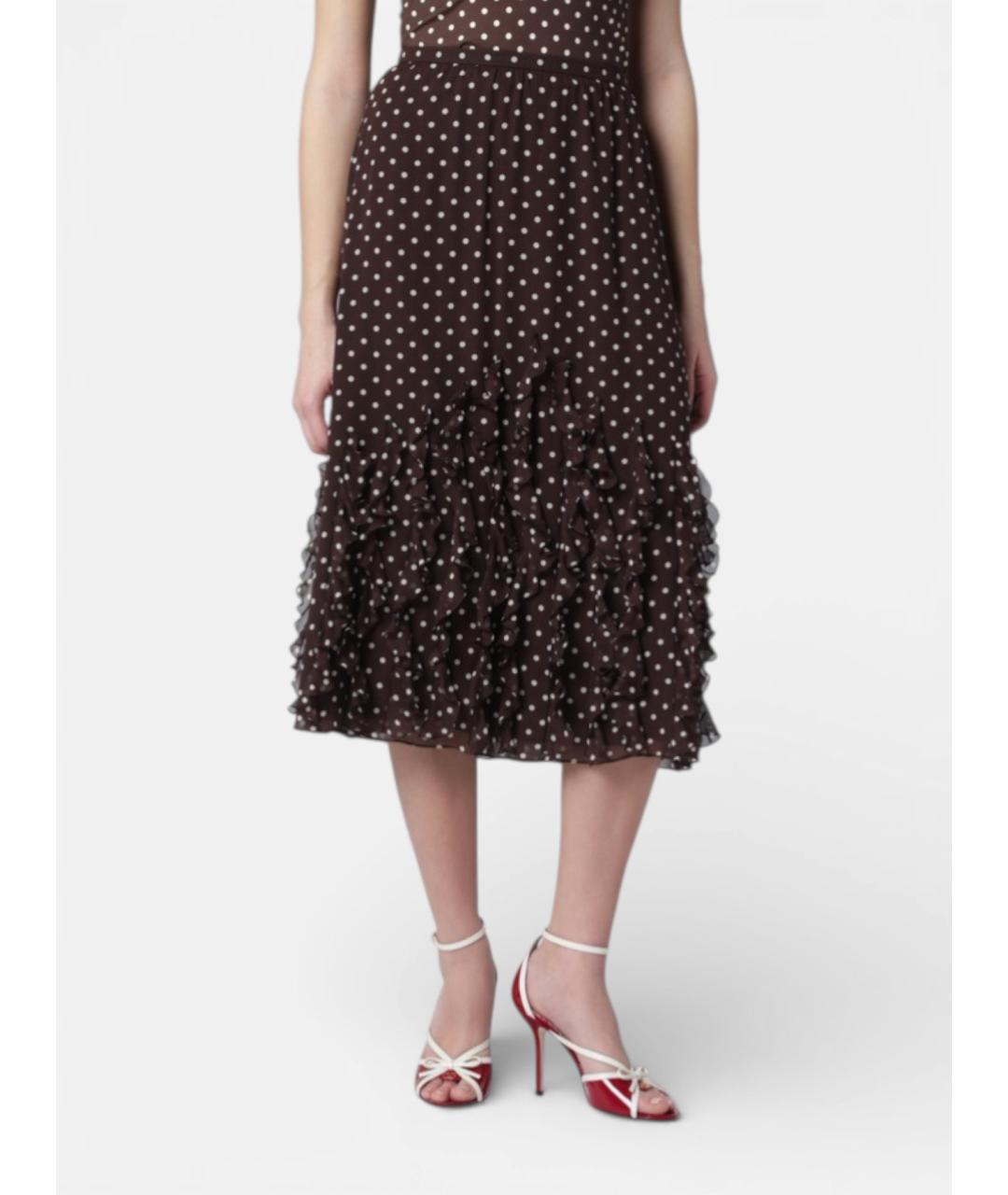 VALENTINO Коричневая шелковая юбка миди, фото 4