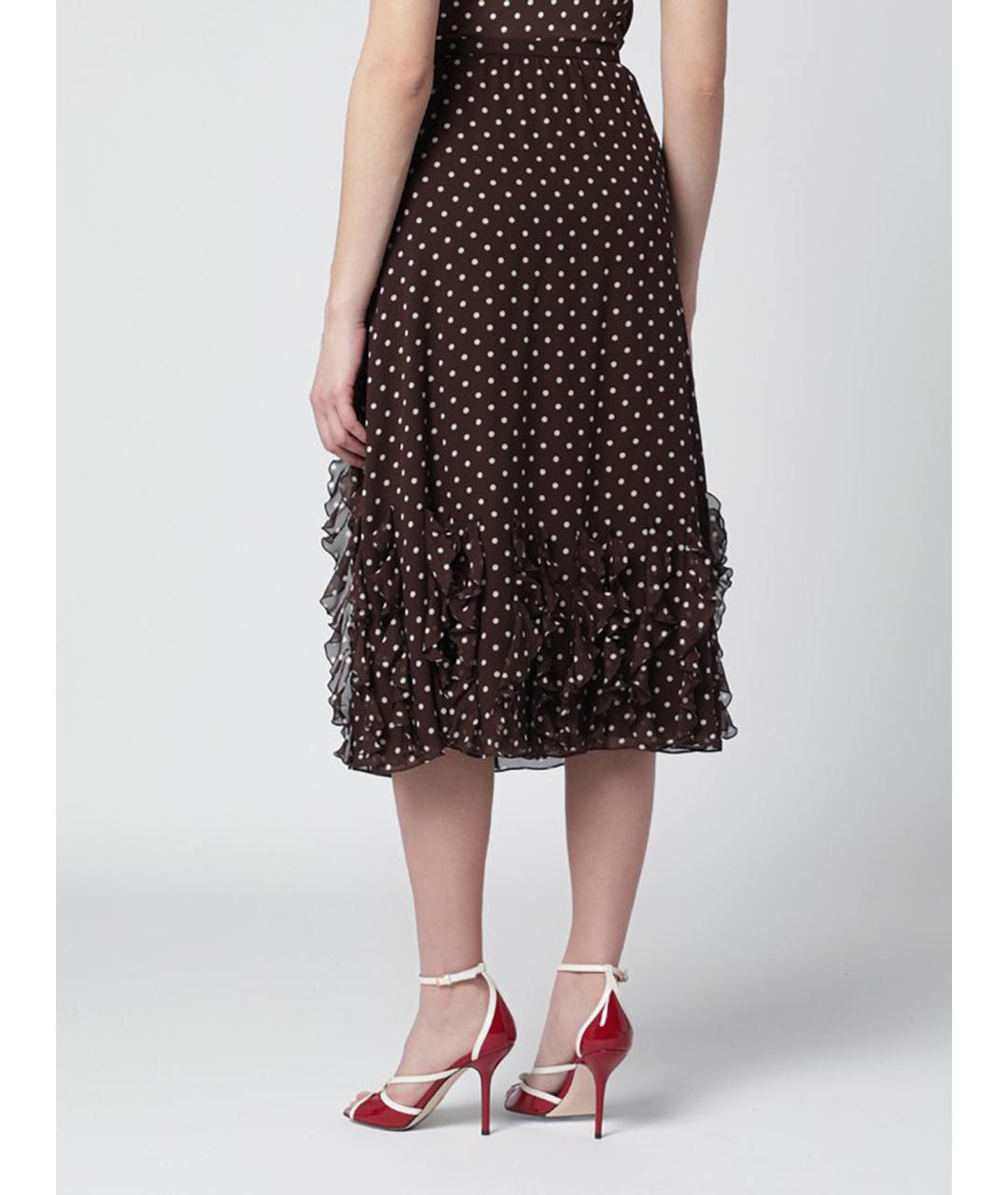 VALENTINO Коричневая шелковая юбка миди, фото 3