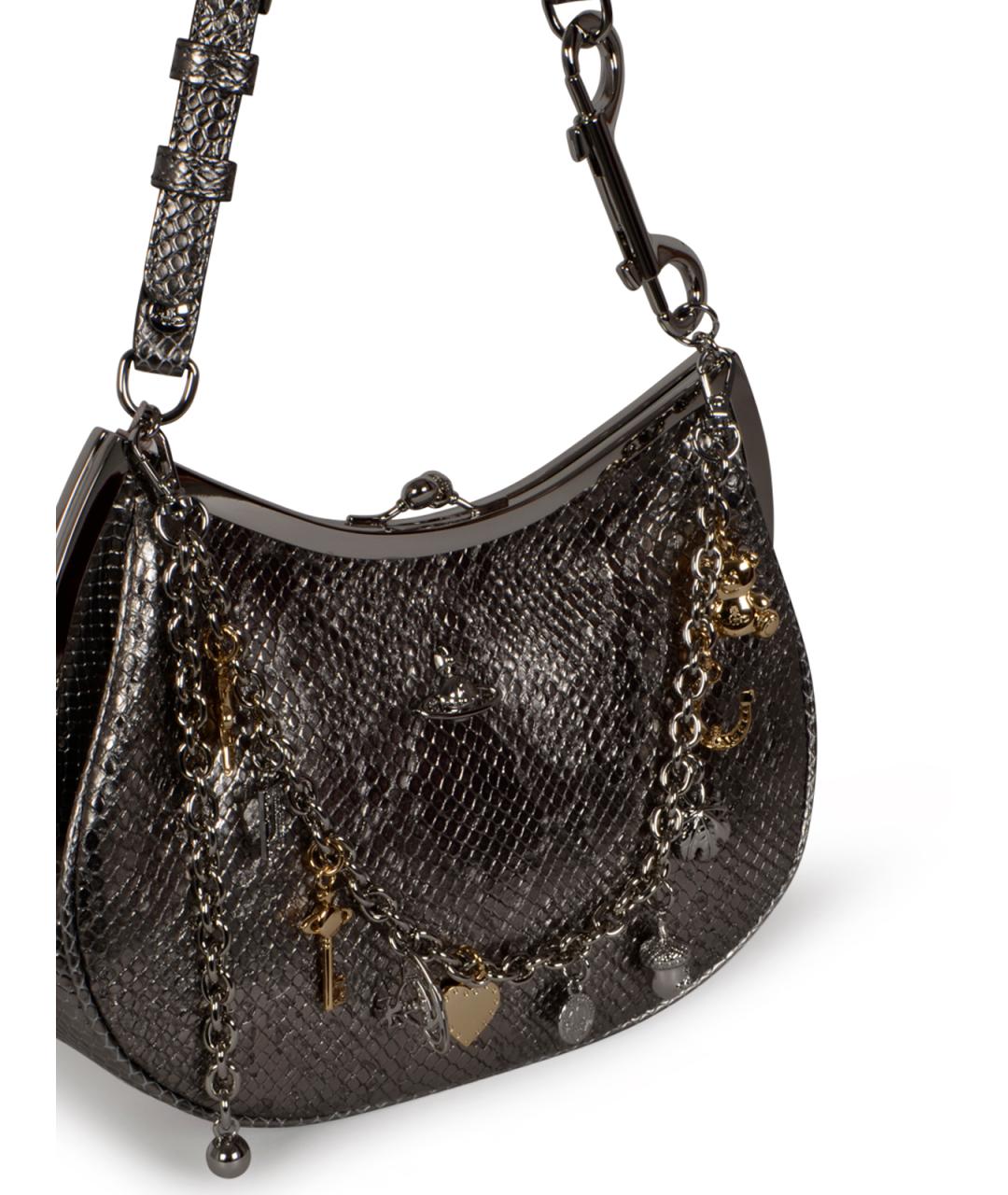 VIVIENNE WESTWOOD Серебряная кожаная сумка через плечо, фото 4