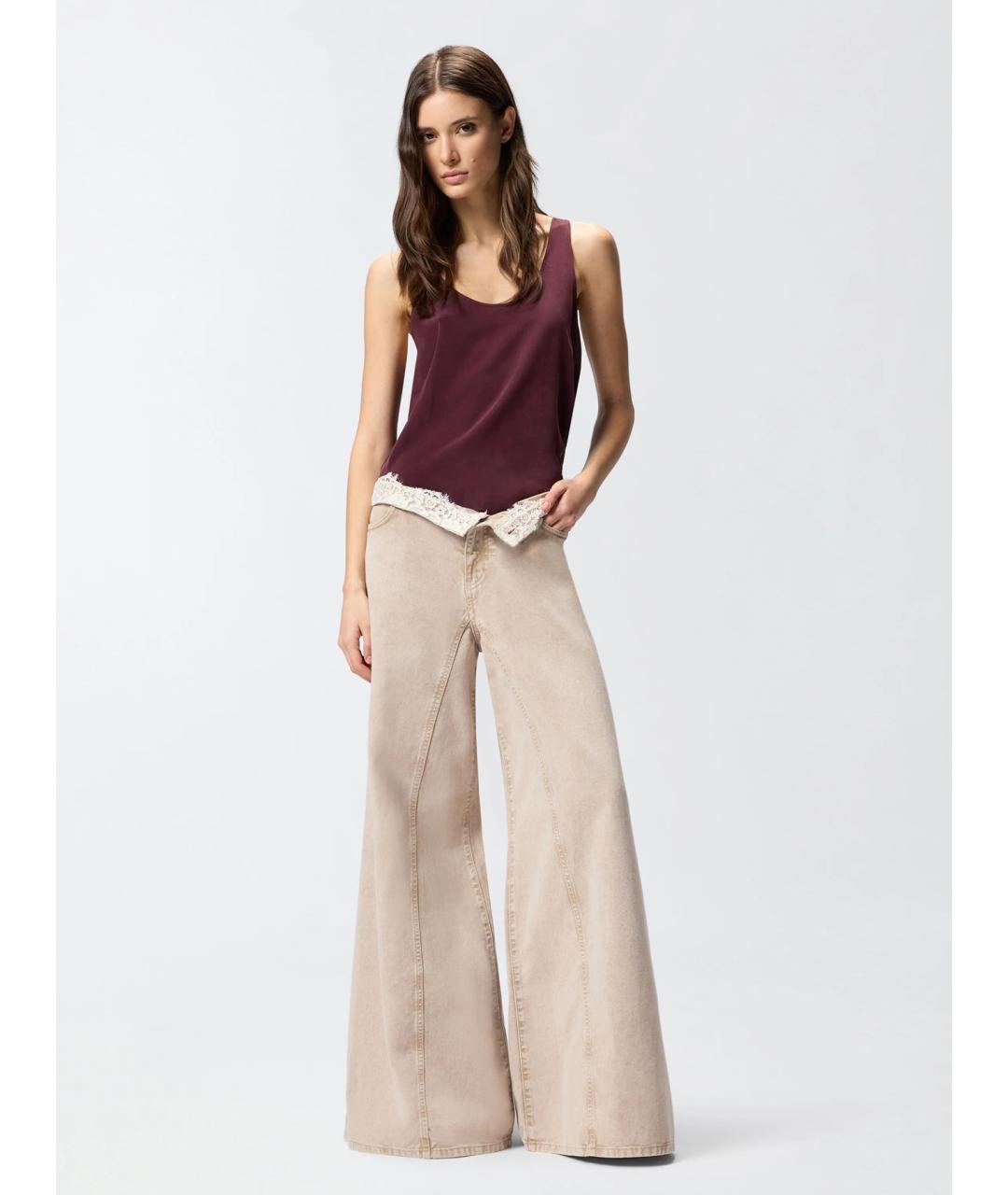 PINKO Бежевые хлопковые джинсы клеш, фото 2