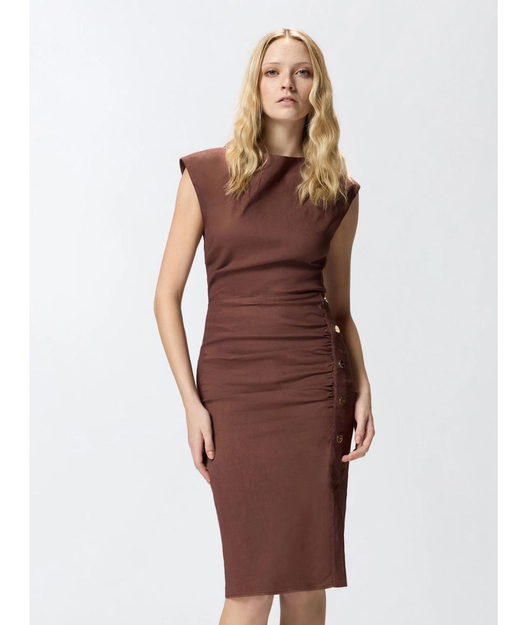 PINKO Коричневое льняное повседневное платье, фото 3