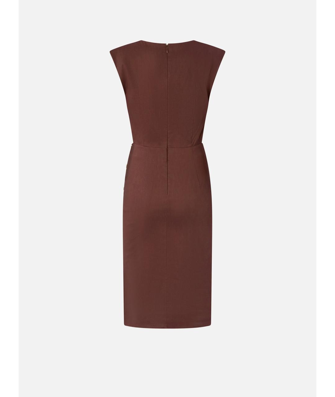 PINKO Коричневое льняное повседневное платье, фото 6