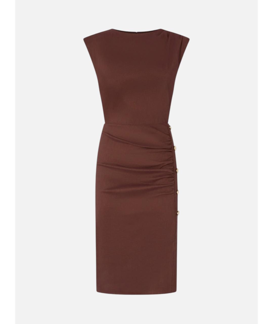 PINKO Коричневое льняное повседневное платье, фото 7