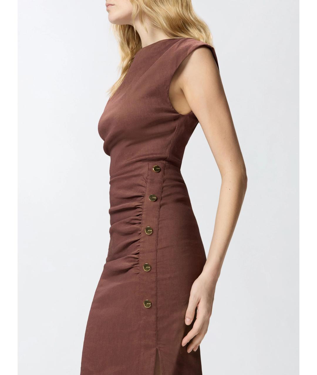 PINKO Коричневое льняное повседневное платье, фото 5