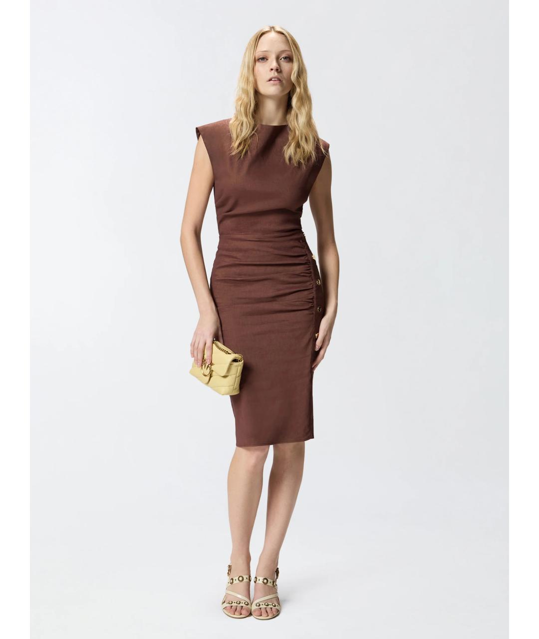 PINKO Коричневое льняное повседневное платье, фото 2