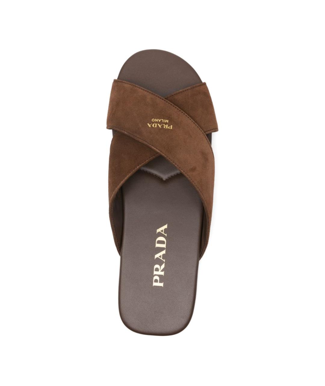 PRADA Коричневые кожаные сандалии, фото 4