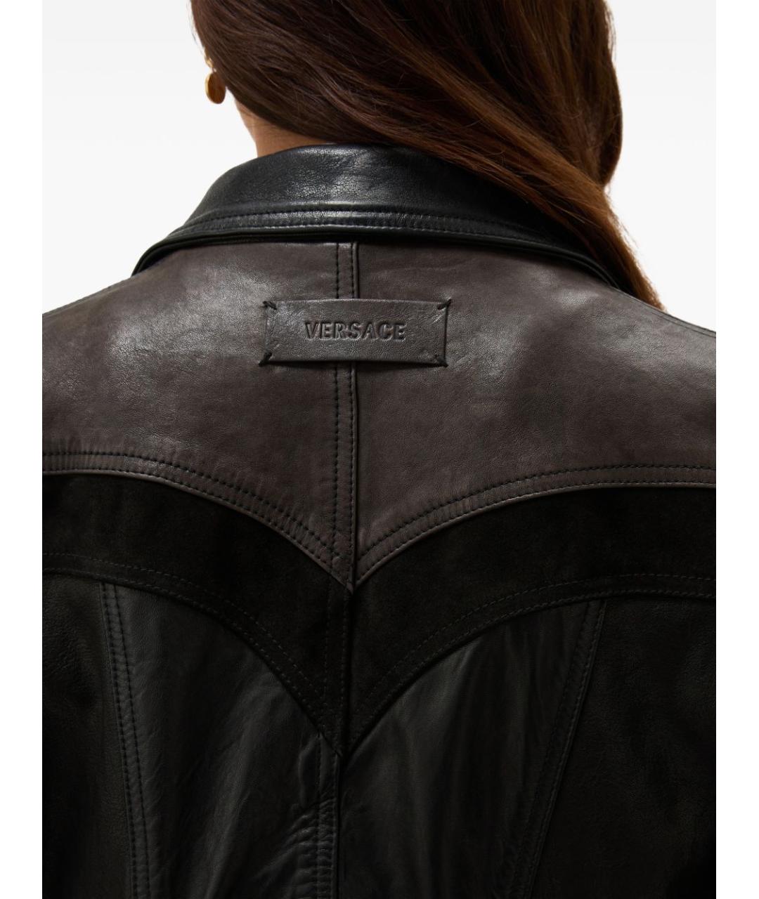 VERSACE Черная кожаная куртка, фото 4