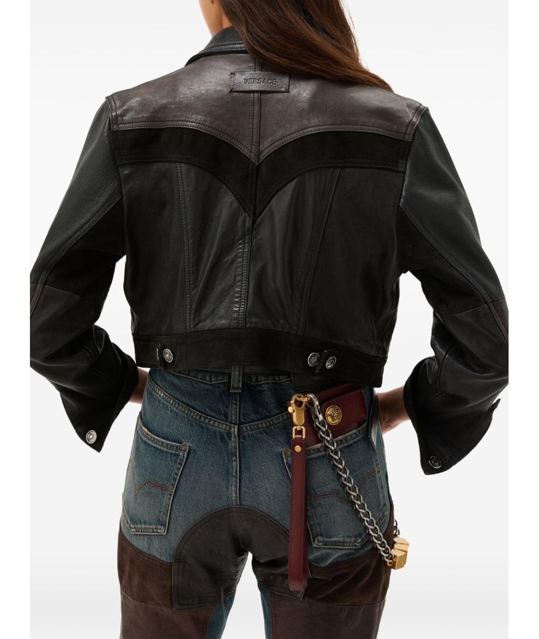 VERSACE Черная кожаная куртка, фото 3