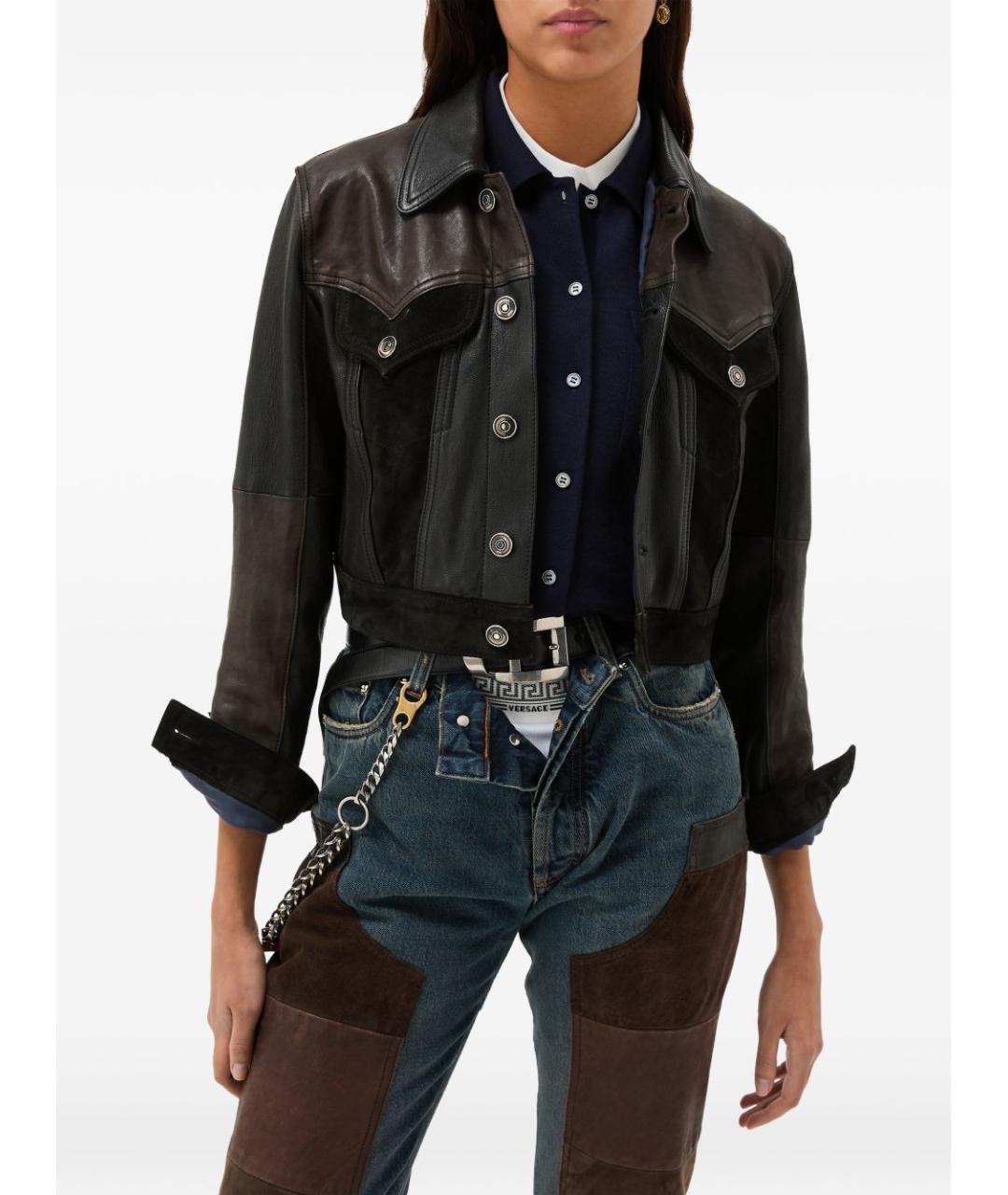 VERSACE Черная кожаная куртка, фото 2