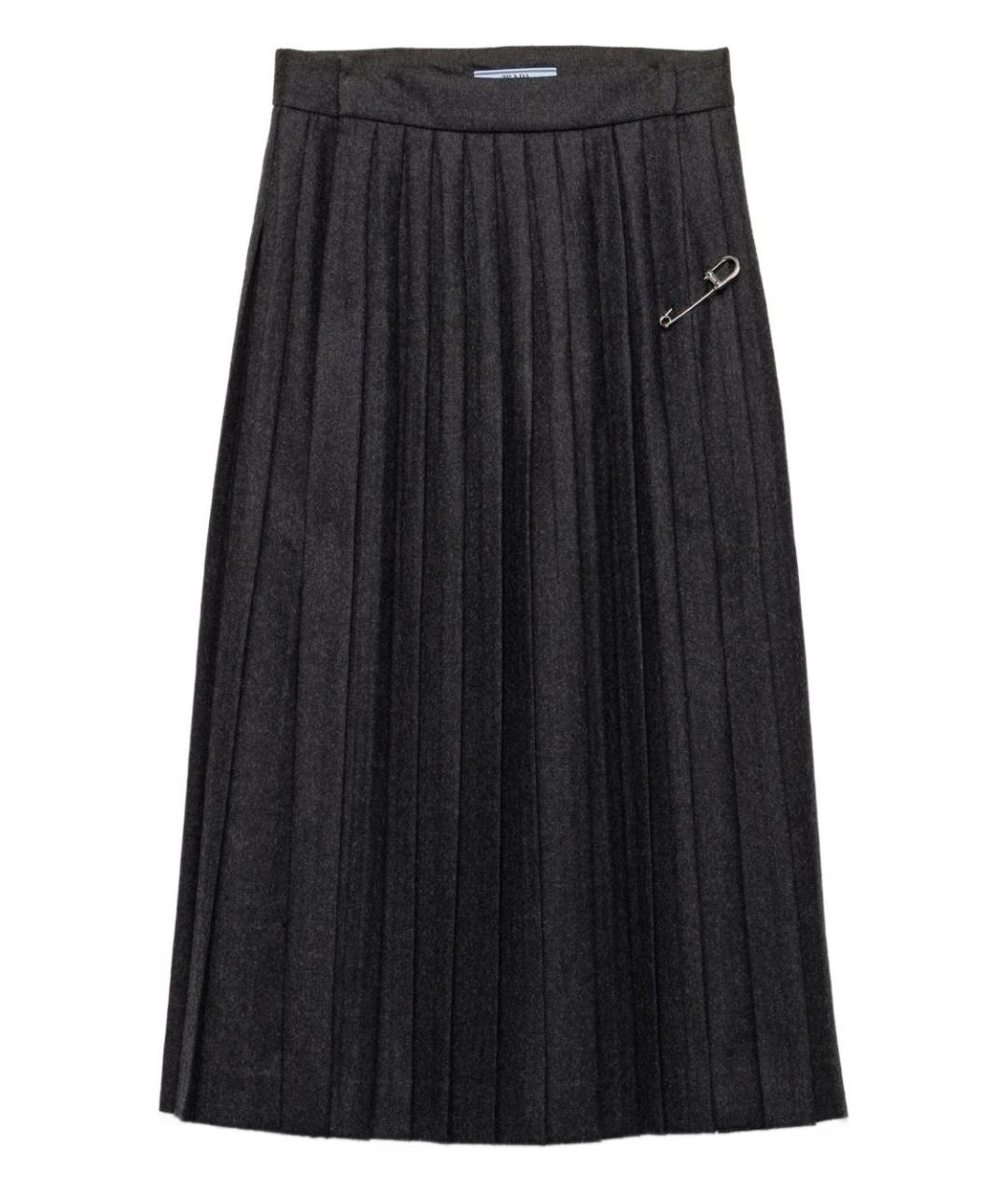 PRADA Серая шерстяная юбка миди, фото 1