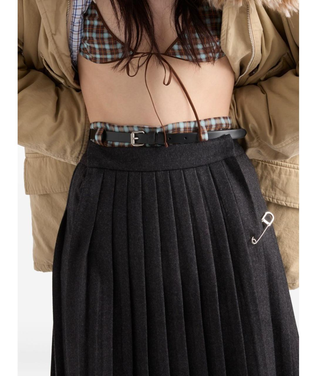 PRADA Серая шерстяная юбка миди, фото 4