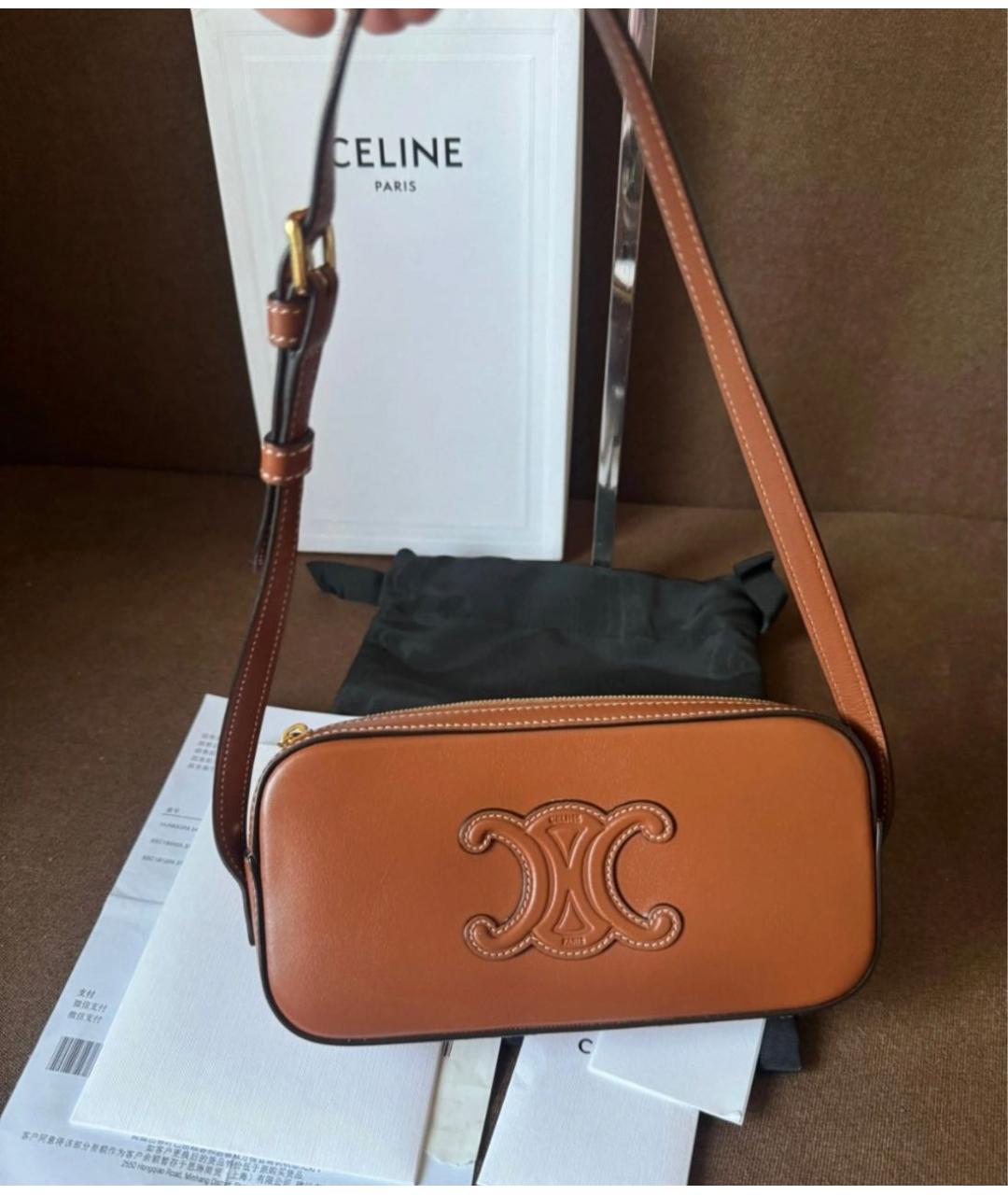 CELINE Коричневая кожаная сумка через плечо, фото 5