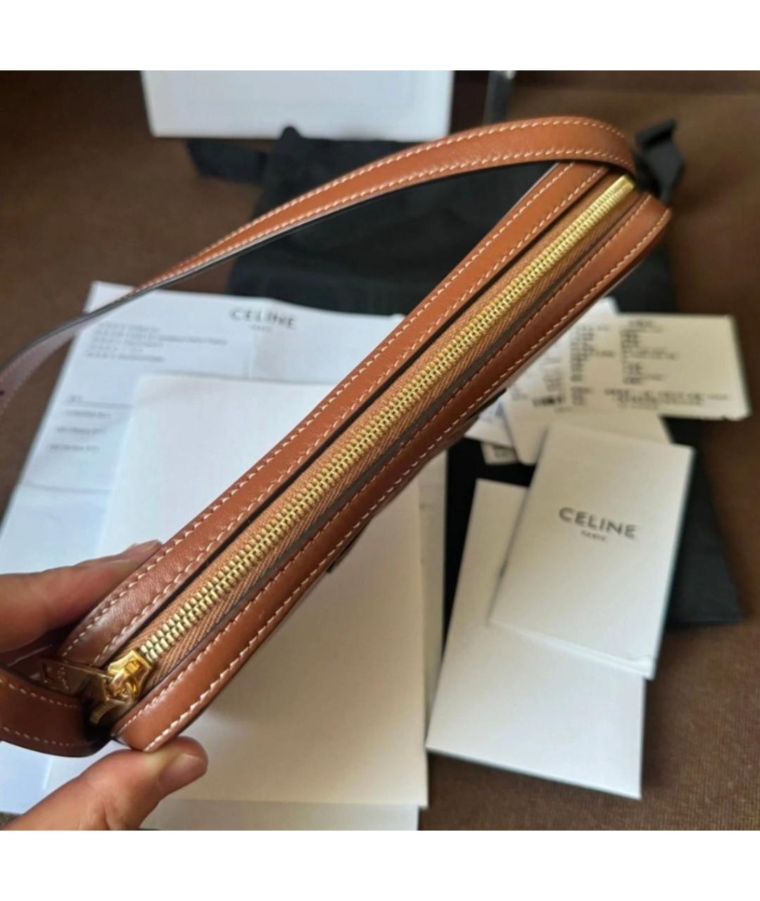 CELINE Коричневая кожаная сумка через плечо, фото 6