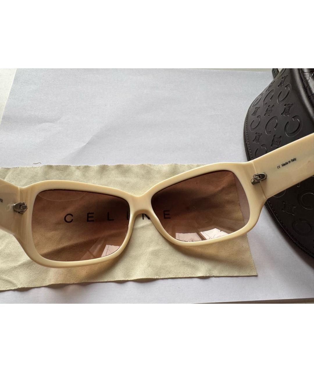 CELINE Бежевые пластиковые солнцезащитные очки, фото 8