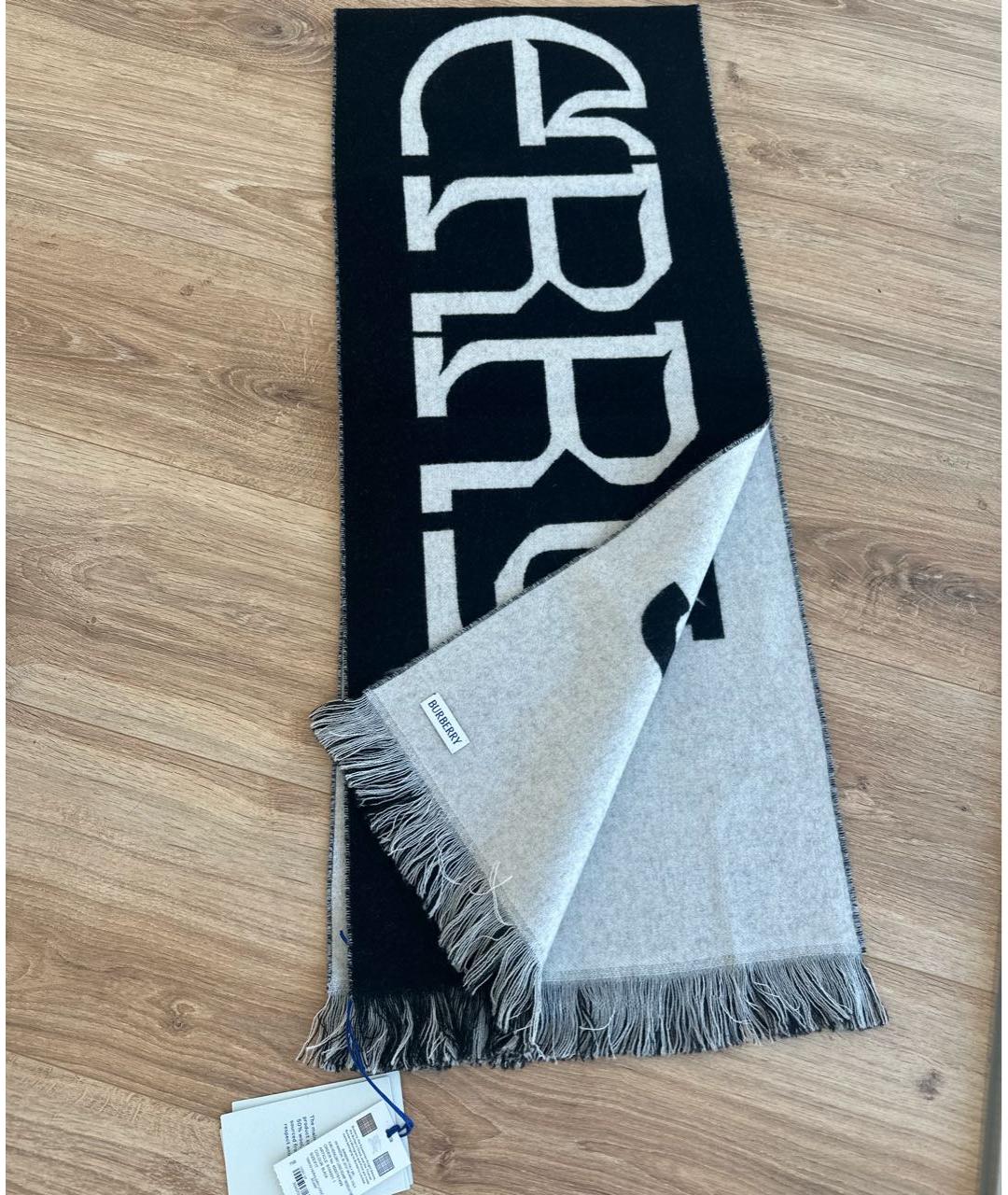BURBERRY Черный шерстяной шарф, фото 6