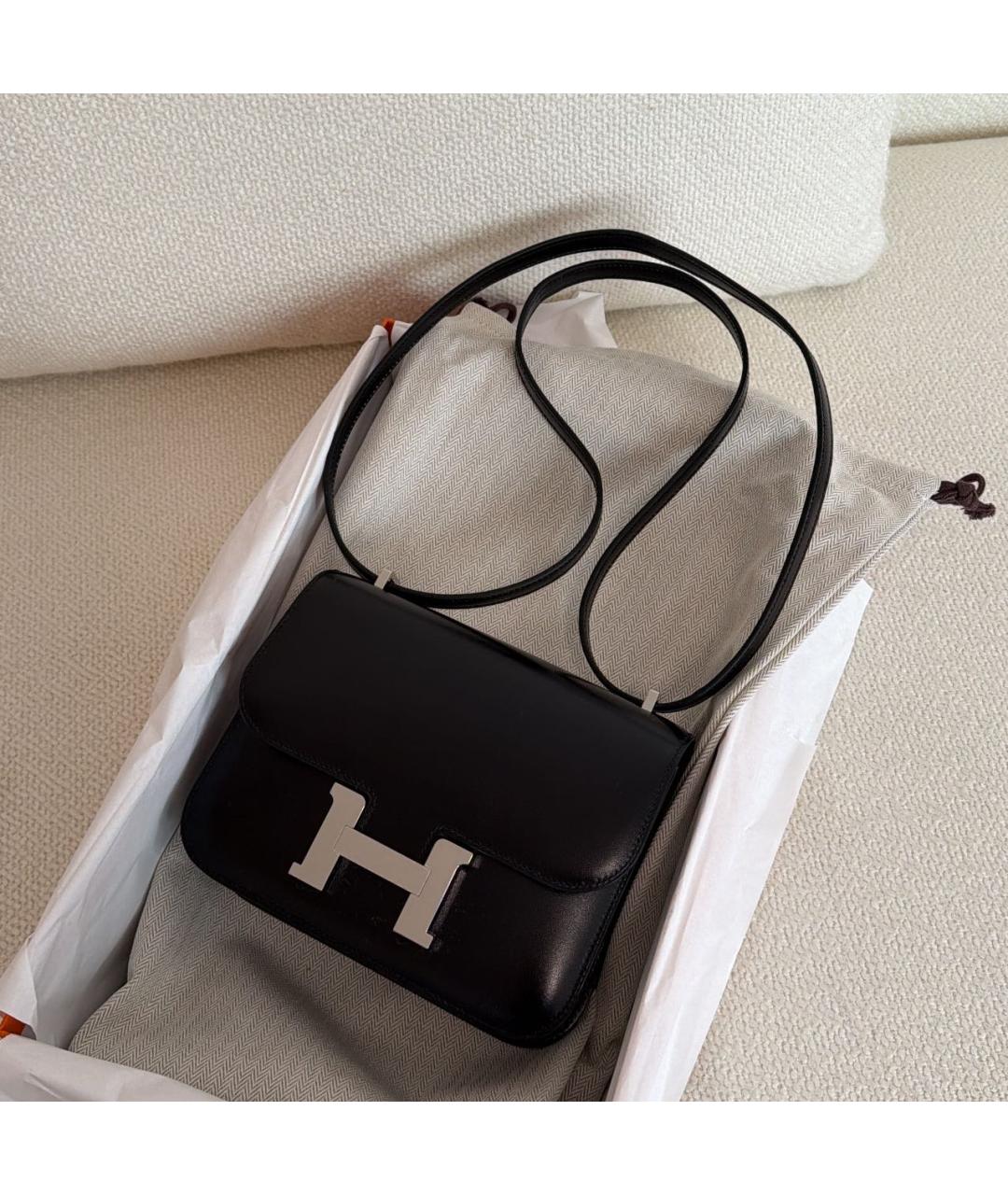 HERMES Черная кожаная сумка через плечо, фото 3