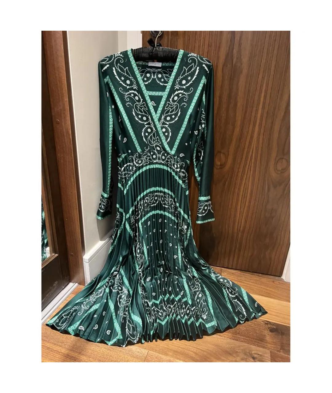 SANDRO Зеленые шелковое коктейльное платье, фото 7