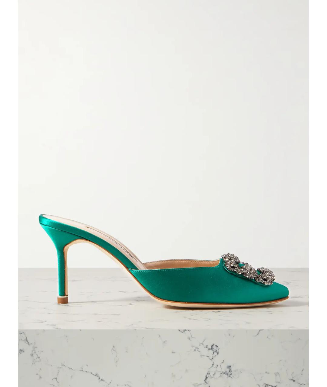 MANOLO BLAHNIK Зеленые текстильные мюли, фото 4