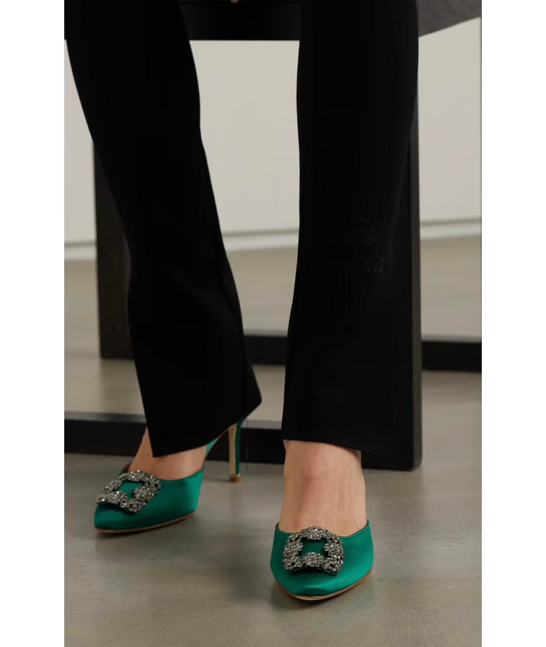 MANOLO BLAHNIK Зеленые текстильные мюли, фото 2