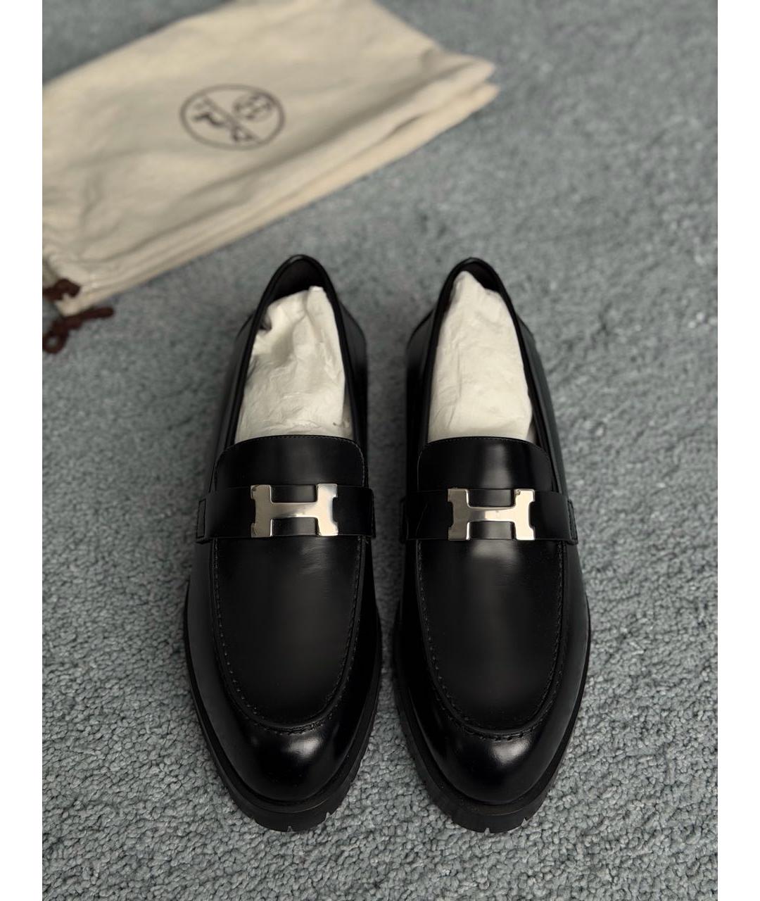 HERMES Черные кожаные лоферы, фото 2