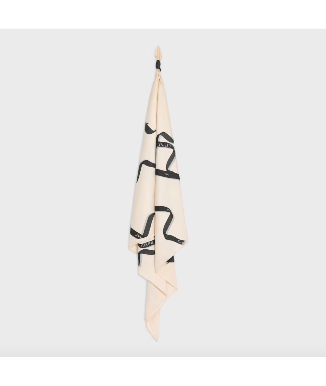 CELINE Бежевый шелковый платок, фото 2