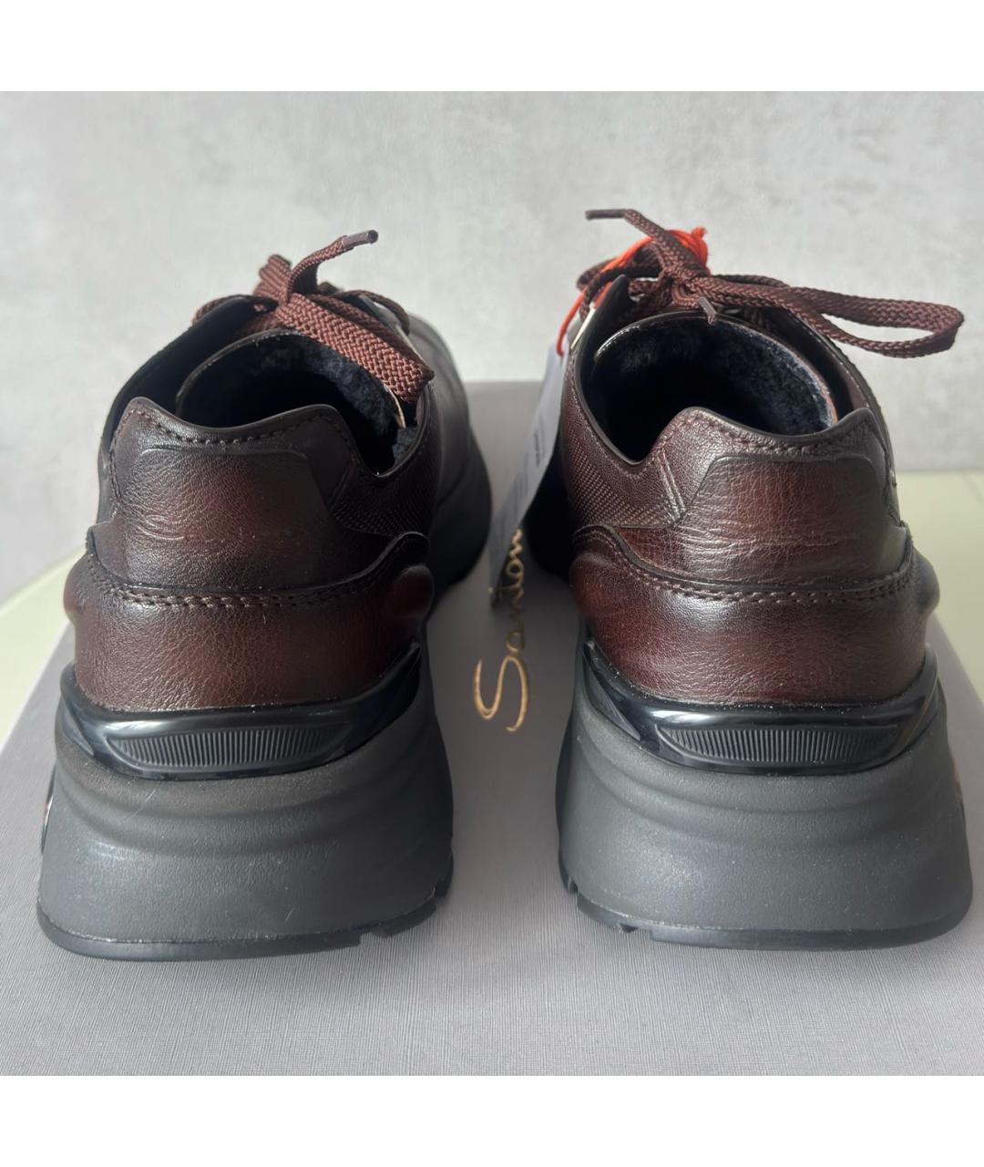 SANTONI Коричневые кожаные низкие кроссовки / кеды, фото 4