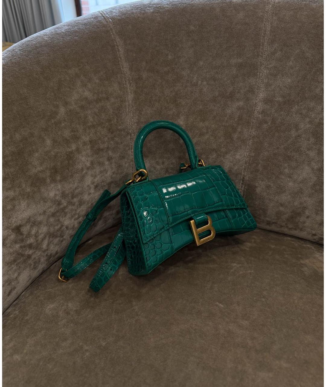 BALENCIAGA Зеленая кожаная сумка с короткими ручками, фото 2