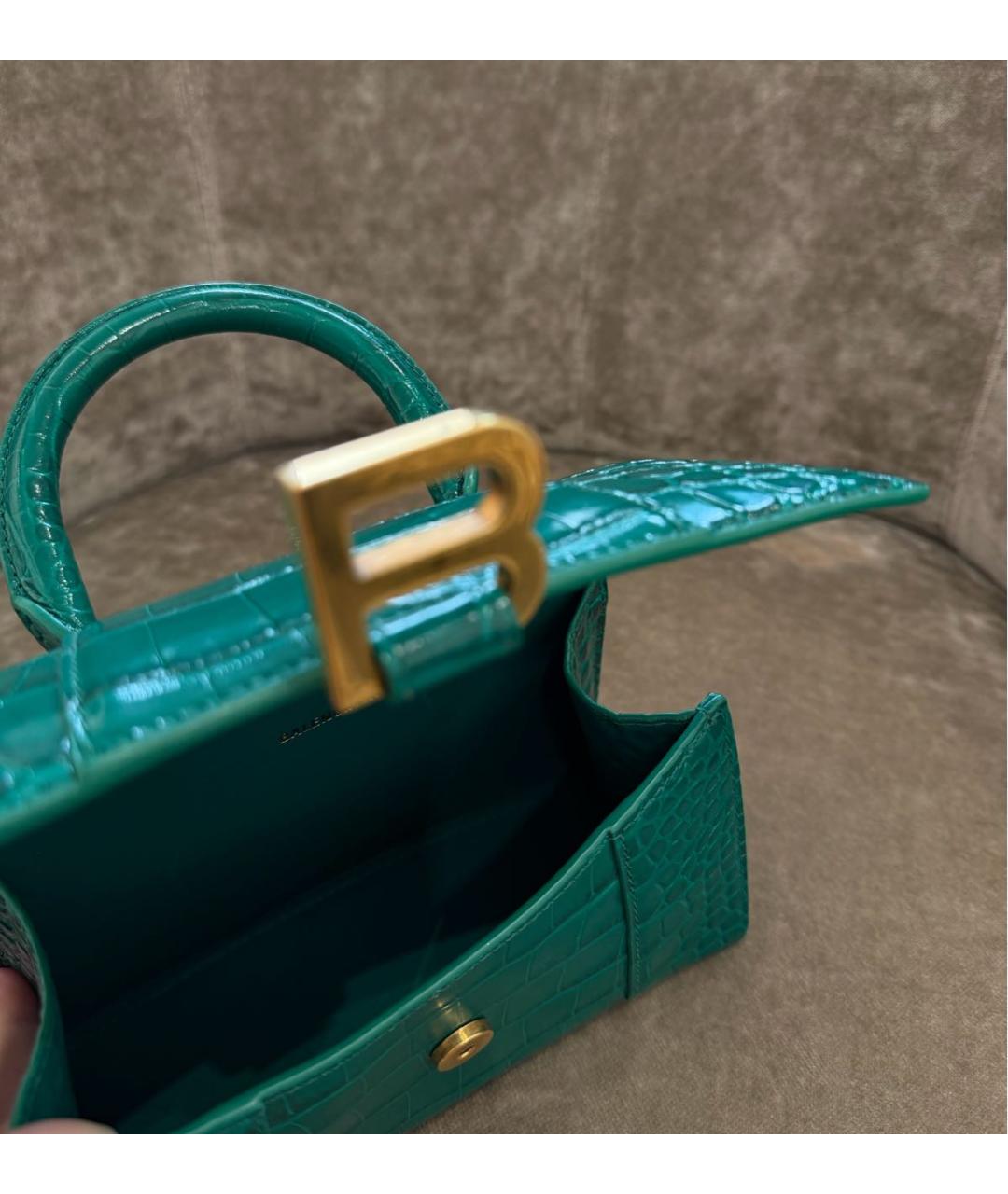 BALENCIAGA Зеленая кожаная сумка с короткими ручками, фото 3