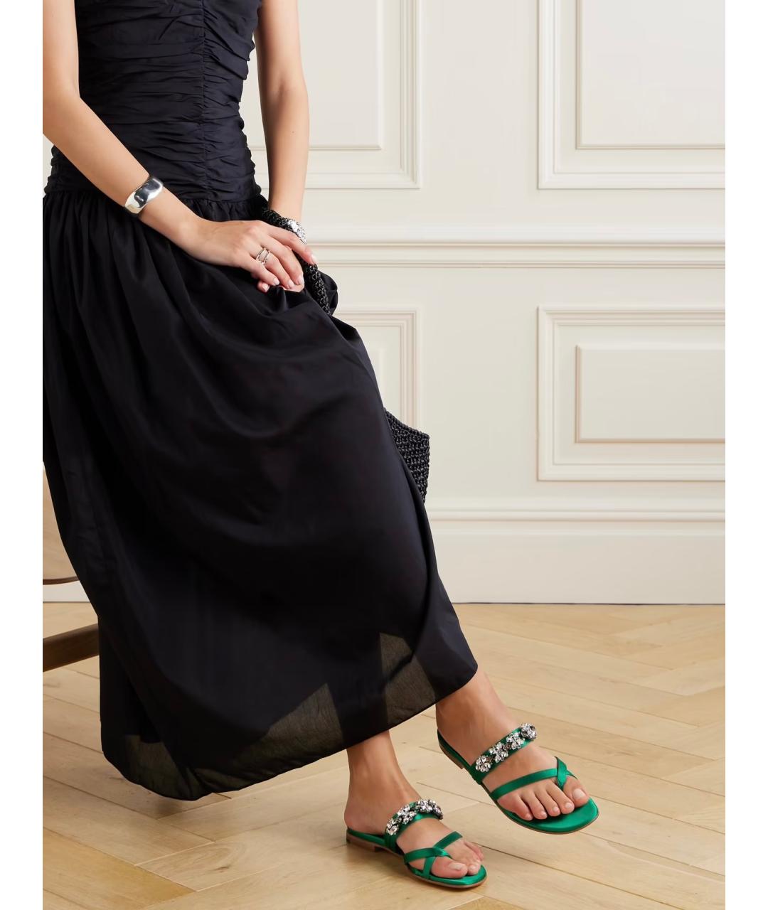 MANOLO BLAHNIK Зеленые текстильные сандалии, фото 2