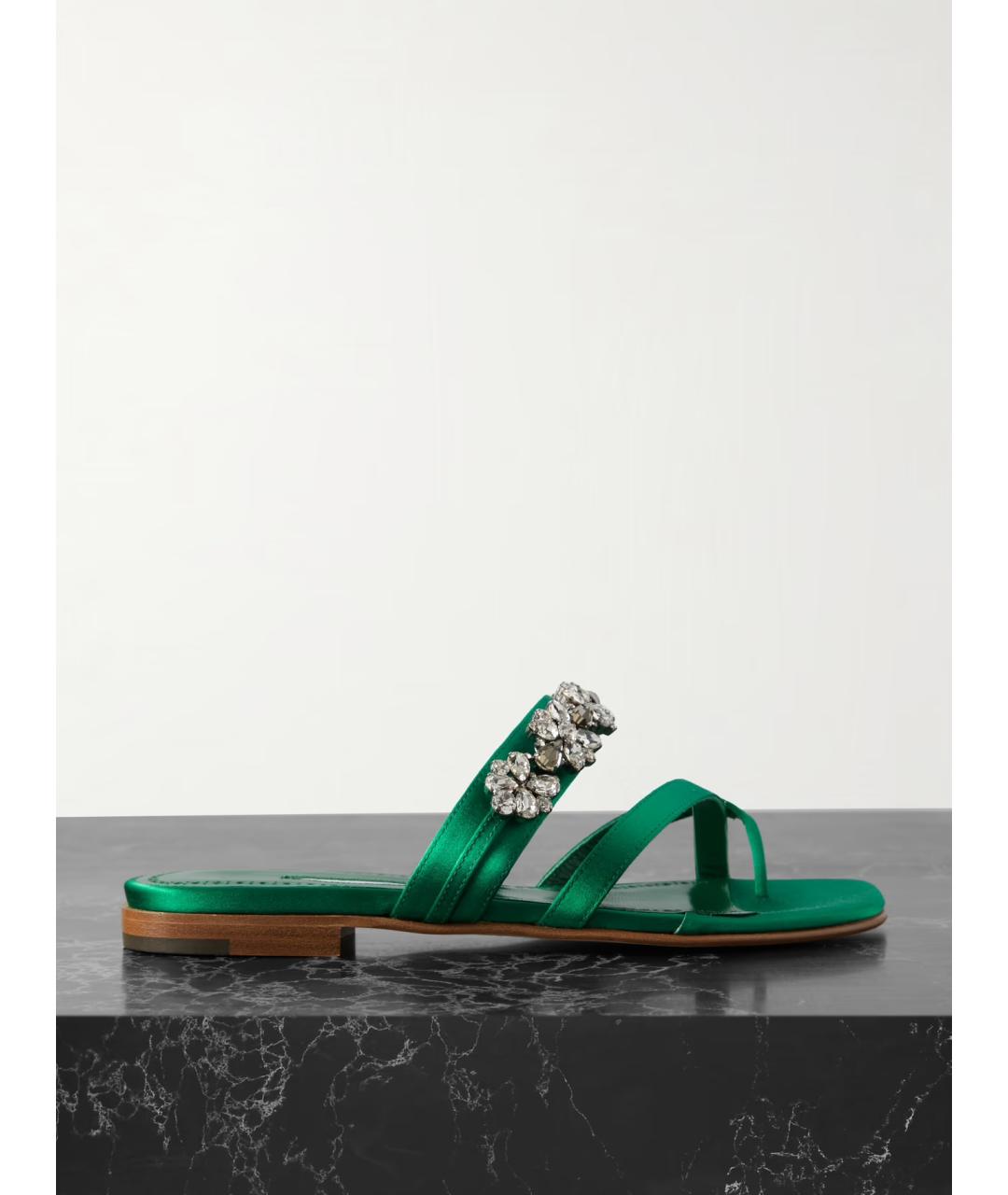 MANOLO BLAHNIK Зеленые текстильные сандалии, фото 6