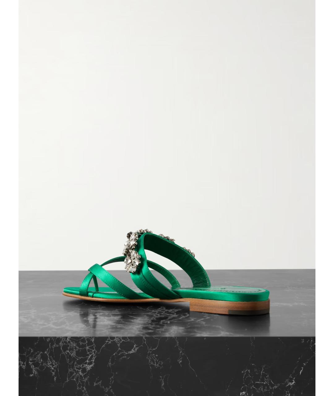 MANOLO BLAHNIK Зеленые текстильные сандалии, фото 5