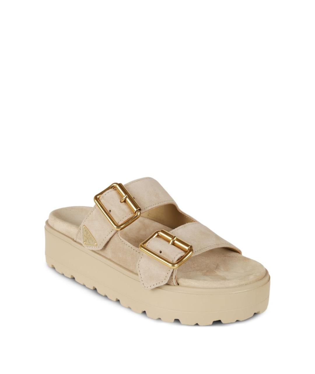 PRADA Бежевые замшевые сандалии, фото 2