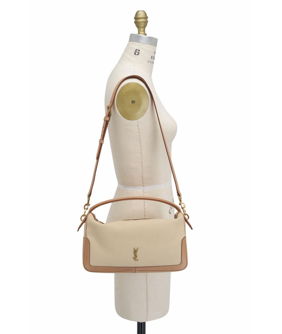 SAINT LAURENT Бежевая кожаная сумка с короткими ручками, фото 2
