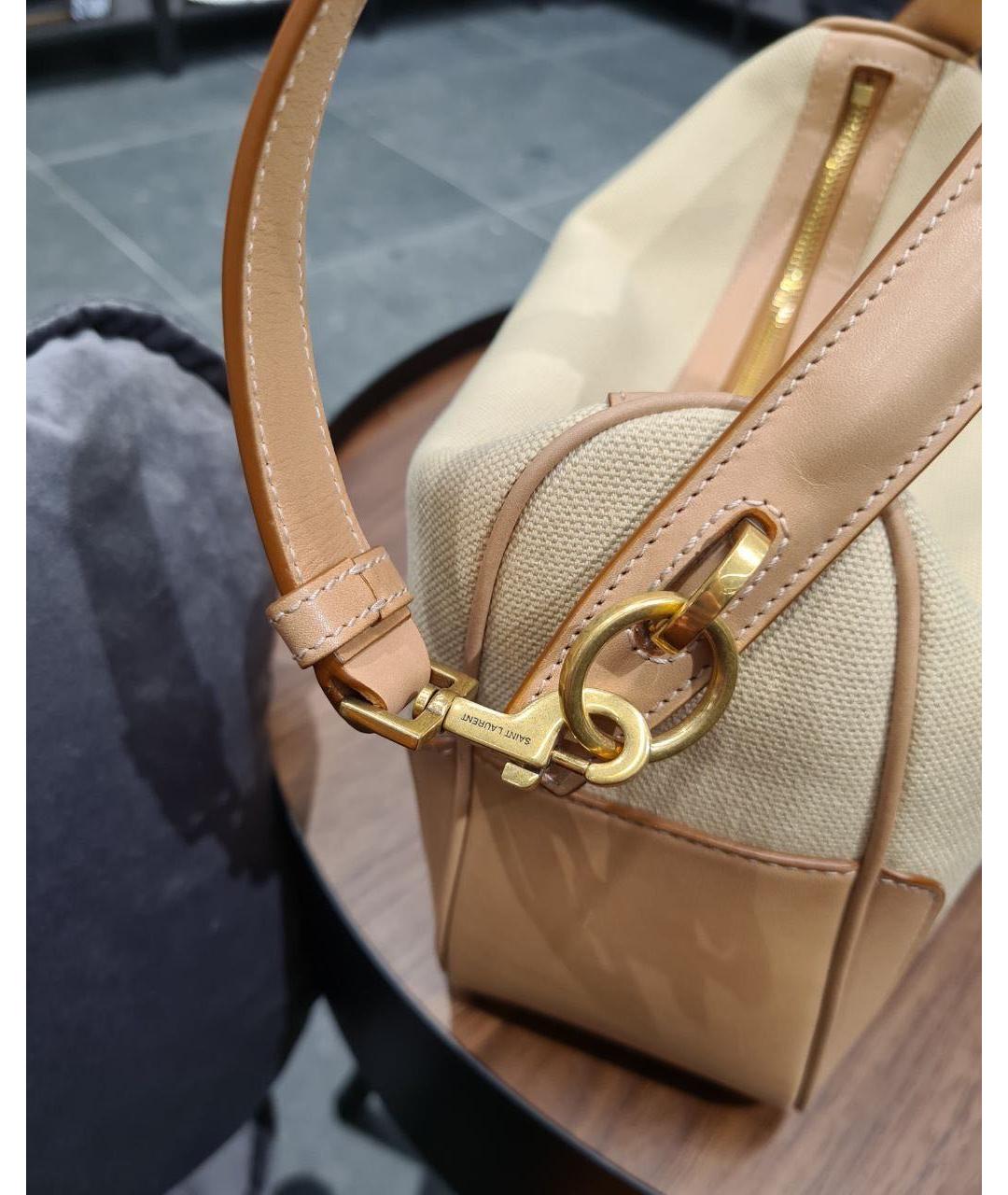 SAINT LAURENT Бежевая кожаная сумка с короткими ручками, фото 4