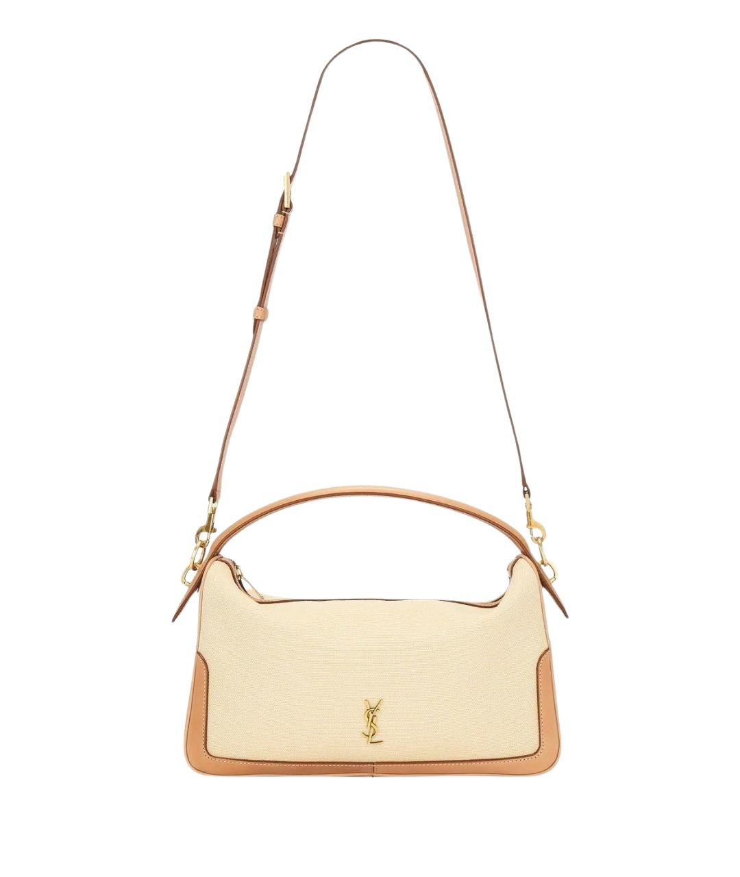 SAINT LAURENT Бежевая кожаная сумка с короткими ручками, фото 1