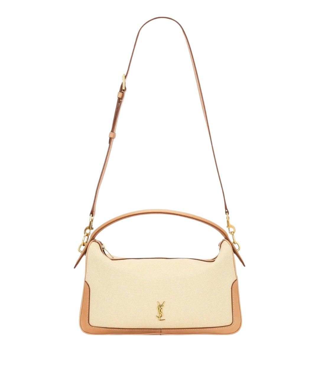 SAINT LAURENT Бежевая кожаная сумка с короткими ручками, фото 10