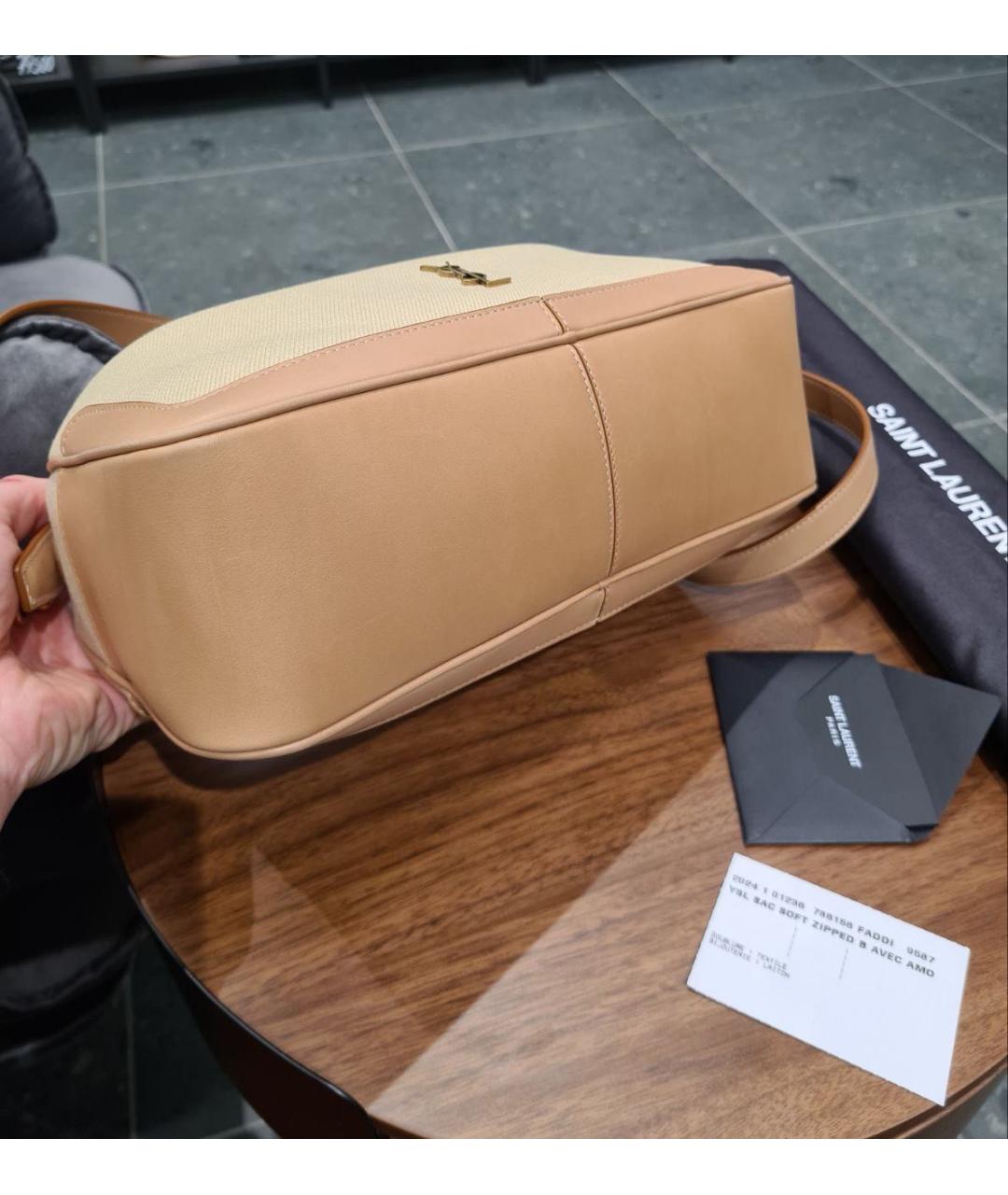 SAINT LAURENT Бежевая кожаная сумка с короткими ручками, фото 6