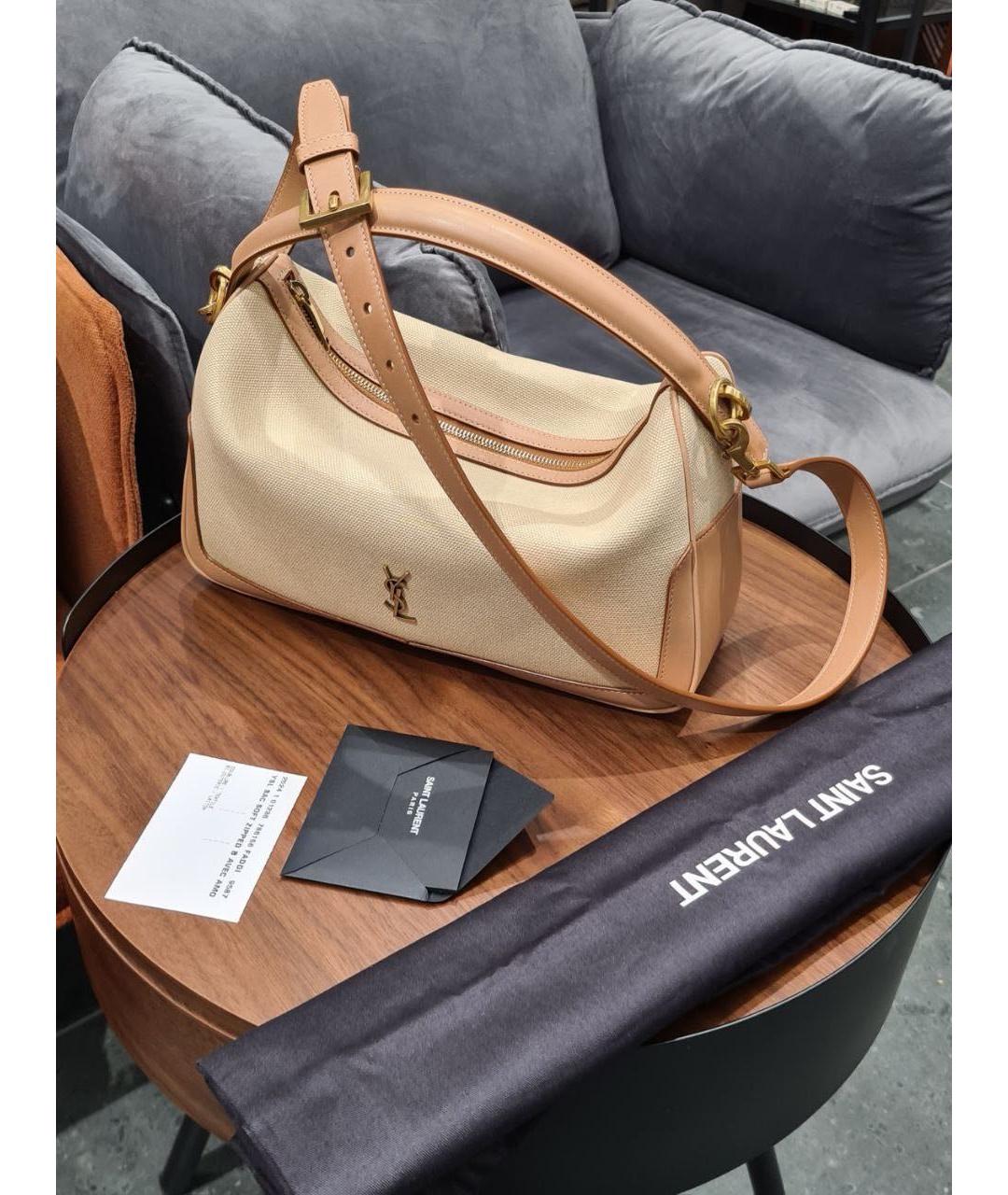 SAINT LAURENT Бежевая кожаная сумка с короткими ручками, фото 3